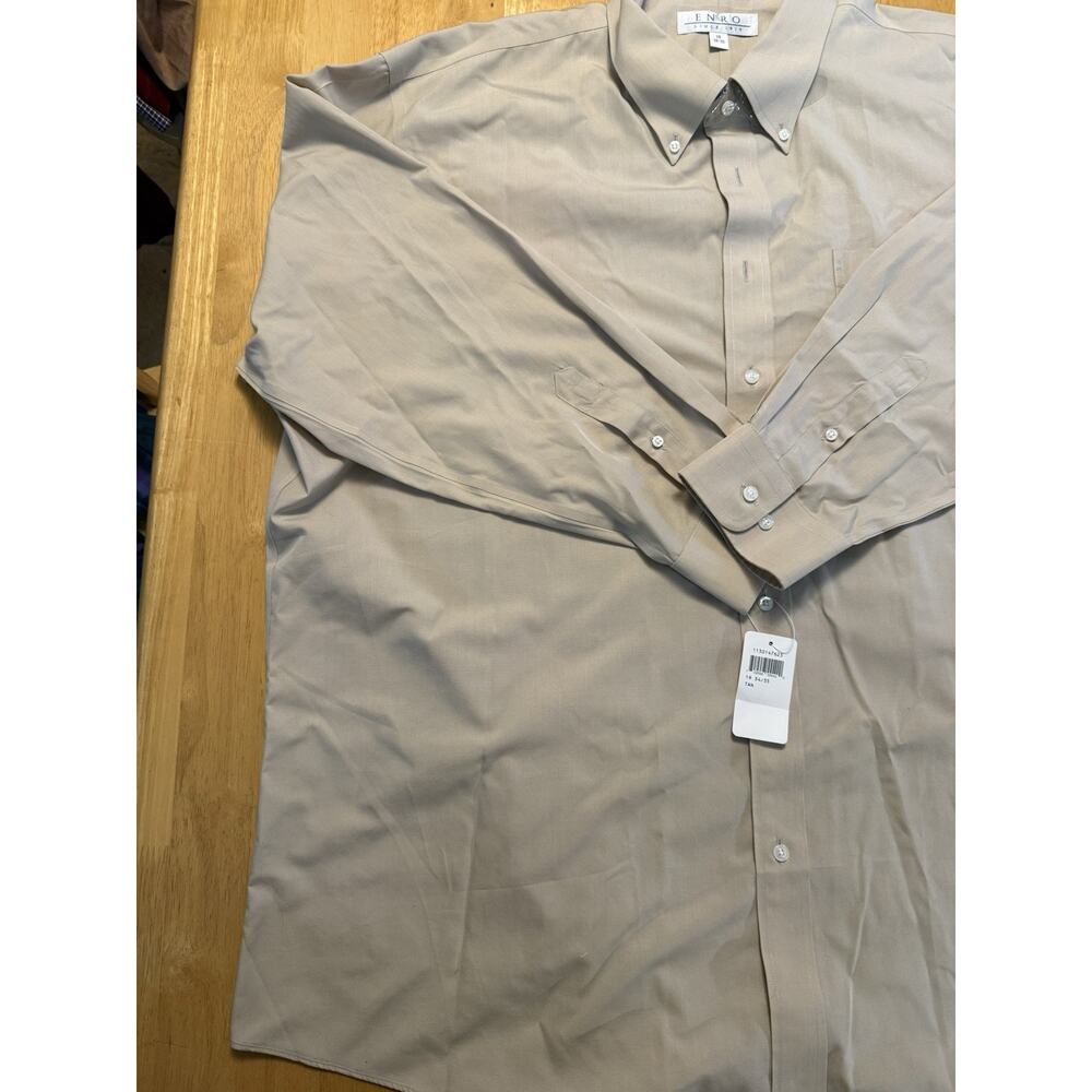 ENRO Mens Dress Shirt 19 34-35 Tan Long Sleeve Non Iron 100% Cotton Big Tall - Picture 4 of 6
